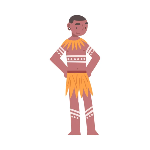 Personnage autochtone africain pieds nus vêtu de vêtements tribaux traditionnels Illustration vectorielle — Image vectorielle