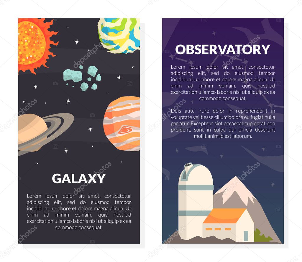 Outer Space and Galaxy Exploration with Observatory and Celestial Body Vector Template