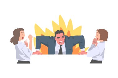 Korkak Kadın Vektör İllüzyonuna Öfkeli Şef Bağırıyor ve Bağırıyor