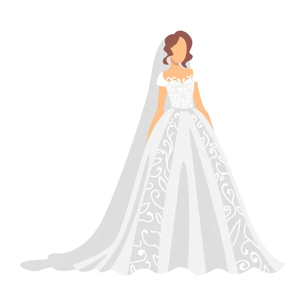 新婚またはちょうど結婚式の女性ベクトルイラストとして立つ白いウェディングドレスの花嫁 — ストックベクタ