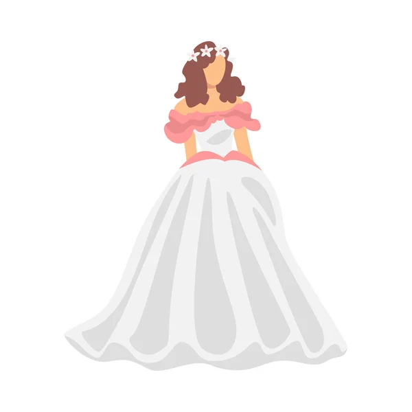 Braut im weißen Hochzeitskleid steht als frisch verheiratete oder frisch verheiratete weibliche Vektorillustration — Stockvektor