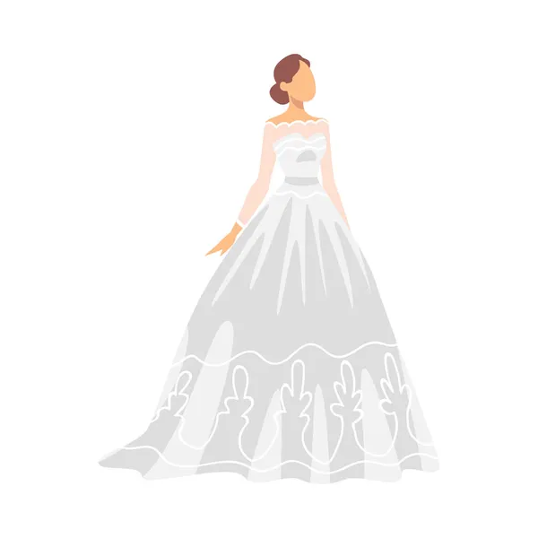 Mariée en robe de mariée blanche se tenant debout comme nouvellement marié ou juste marié Illustration vectorielle féminine — Image vectorielle