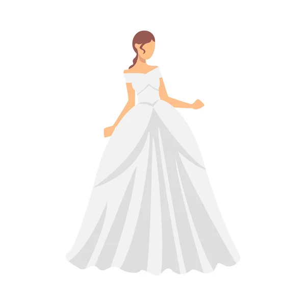 Braut im weißen Hochzeitskleid steht als frisch verheiratete oder frisch verheiratete weibliche Vektorillustration — Stockvektor