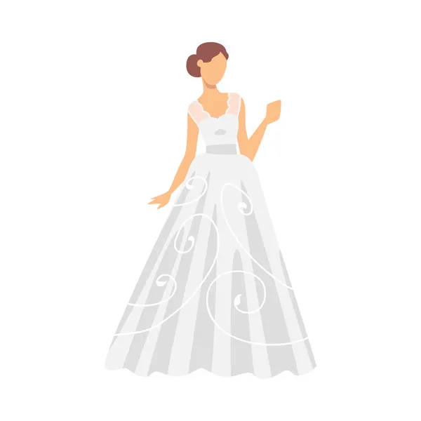 Bride in White Wedding Dress Standing as Newlywed or Just Married Female Vector Illustration — Stock Vector