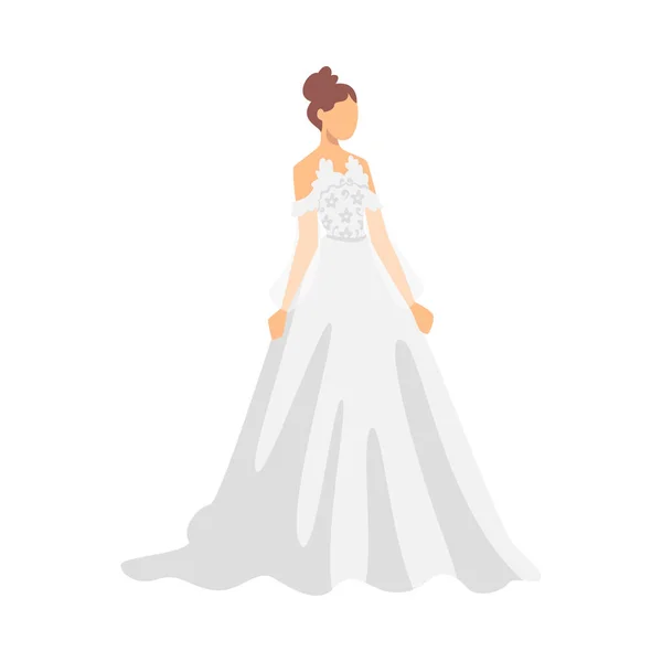 Bride in White Wedding Dress Standing as Newlywed or Just Married Female Vector Illustration — Stock Vector