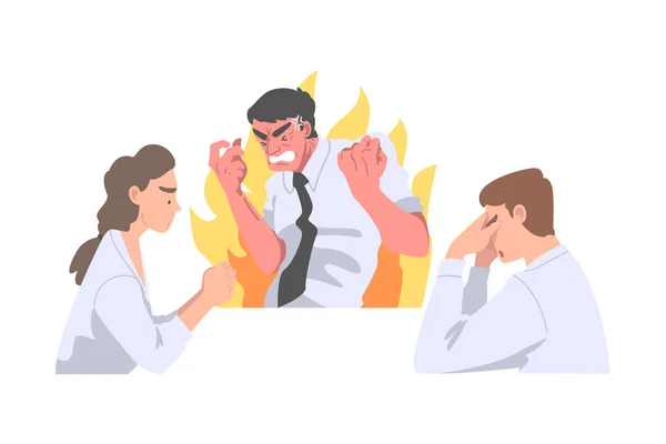 Furious Chief Screaming and Yelling in Anger at Speriat Employee Vector Illustration — Vector de stoc