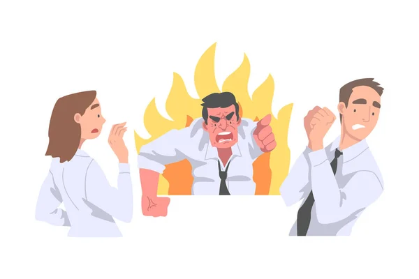 Furious Chief Screaming and Yelling in Anger at Speriat Employee Vector Illustration — Vector de stoc