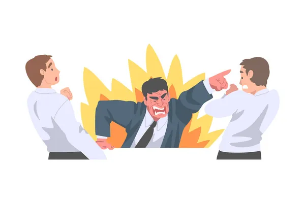 Furious Chief Screaming and Yelling in Anger at Speriat Employee Vector Illustration — Vector de stoc