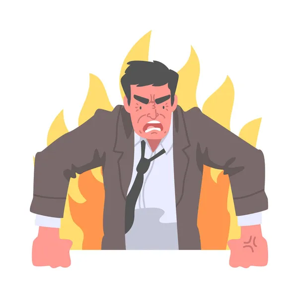Furios Șef țipând și țipând în furie cu flacără aprinsă în spatele ilustrației vectoriale — Vector de stoc