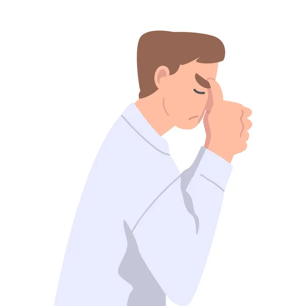 Disappointed Man Office Employee Covering His Face with Hand Displaying Frustration and Embarrassment Vector Illustration — 스톡 벡터
