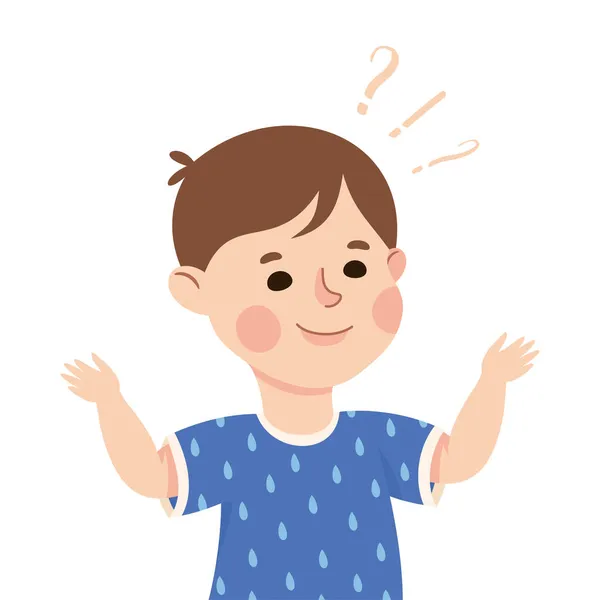 Little Boy Demonstrating Facial Expression and Emotion Doubting and Asking Question Vector Illustration — Stock Vector