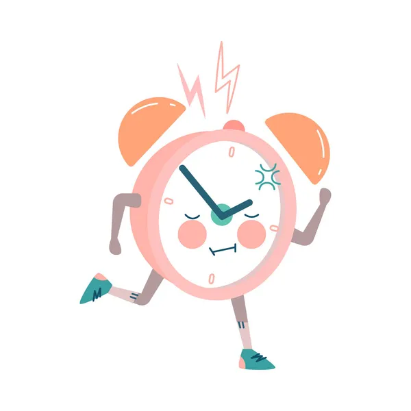 Personnage drôle d'horloge avec les joues rouges courant vers l'avant Illustration vectorielle — Image vectorielle