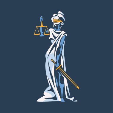 Themis as Ancient Greek Goddess and Lady Justice with Blindfold Holding Scales and Sword Vector Illustration clipart