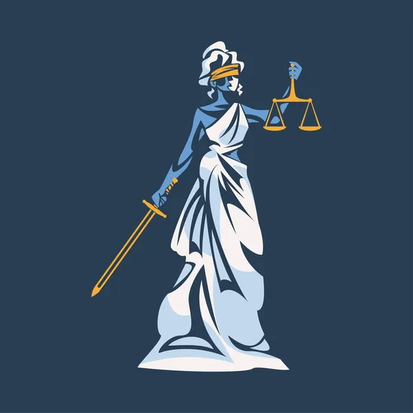 Themis as Ancient Greek Goddess and Lady Justice with Blindfold holding sccales and Sword Vector Illustration — Stockový vektor