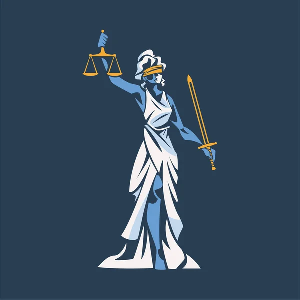 Themis come dea greca antica e Lady Justice con bilance cieche e illustrazione vettoriale della spada — Vettoriale Stock