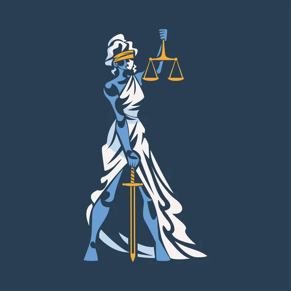 Themis as Ancient Greek Goddess and Lady Justice with Blindfold Κλίμακες και Διάνυσμα Εικονογράφησης — Διανυσματικό Αρχείο