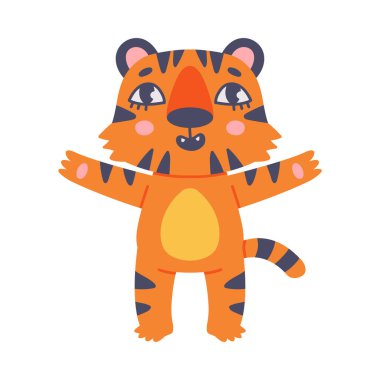 Portakal Kürklü Küçük Çizgili Kaplan Yavrusu Ayakta Duran Vektör Çizimi