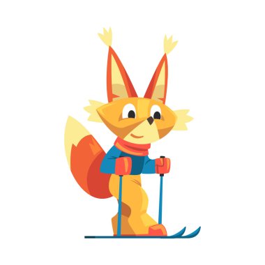 Pofuduk Portakal Sincap Spor Giysileri Kayak Yapan Spor Vektörü Çizimi