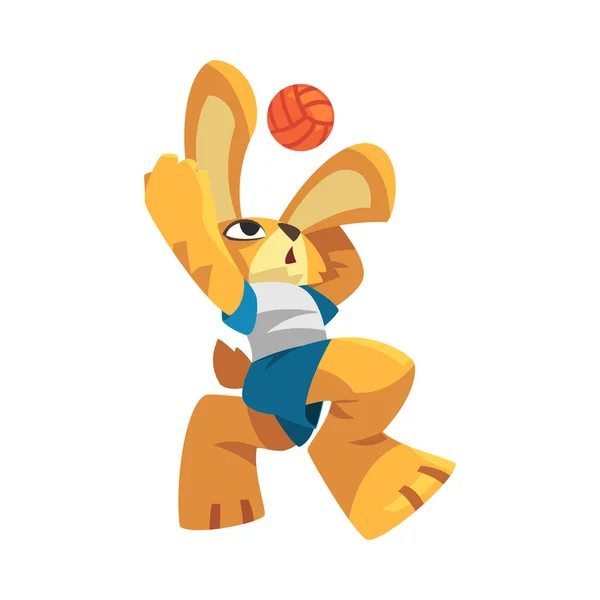 Bunny in Sportswear Hitting Ball Playing Sport Game Vector Illustration — Stock Vector
