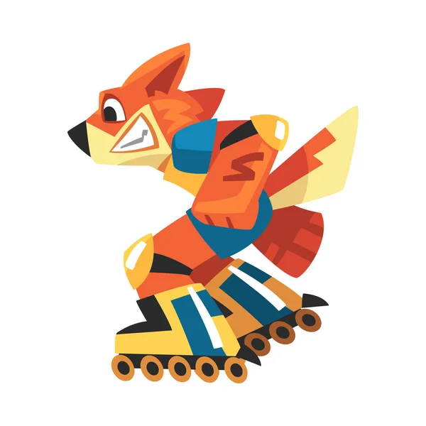 Fox в Sportswear Riding Roller Skates Doing Sport Vector Illustration — стоковий вектор