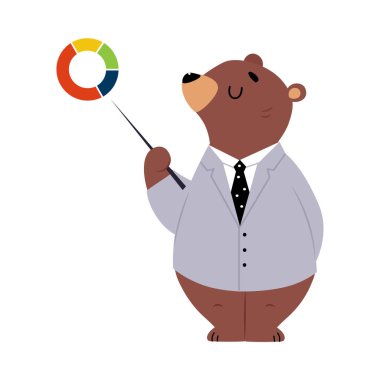 Bear Staff or Office Employee in Tie and Suit Pointing at Diagram Vector Illustration clipart