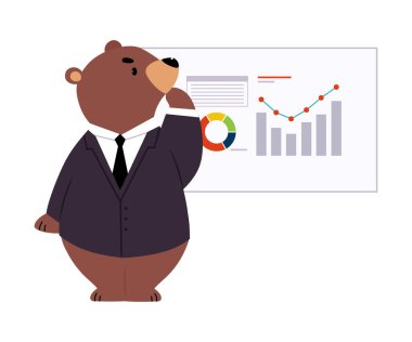 Bear Staff or Office Employee in Tie and Suit Making Finance Presentation Vector Illustration clipart