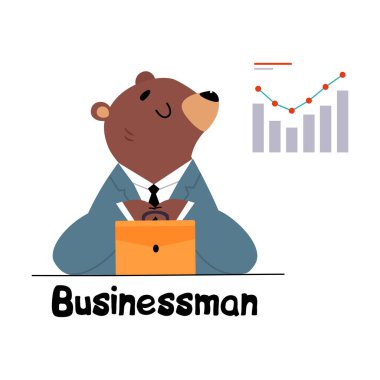 Bear Staff or Office Employee in Tie and Suit Sitting with Briefcase Vector Illustration clipart