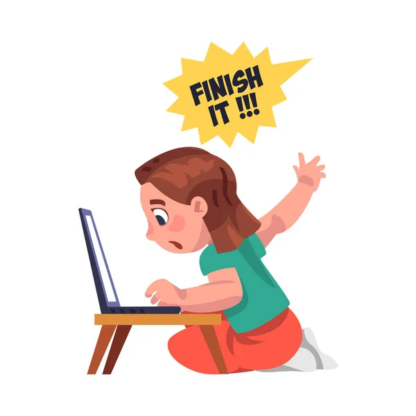 Dziewczyna uzależniona od gadżet Odtwarzanie gry wideo na wektor Laptop Ilustracja — Wektor stockowy