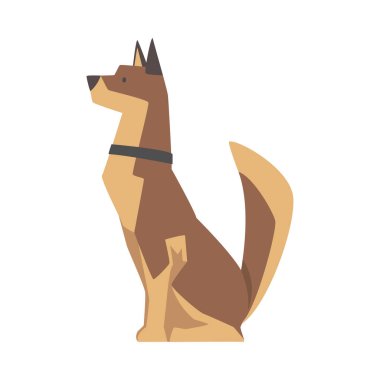 Boynunda Kahverengi Ceket ve Yakalı Köpek Cinsi Oturan Vektör Çizimi