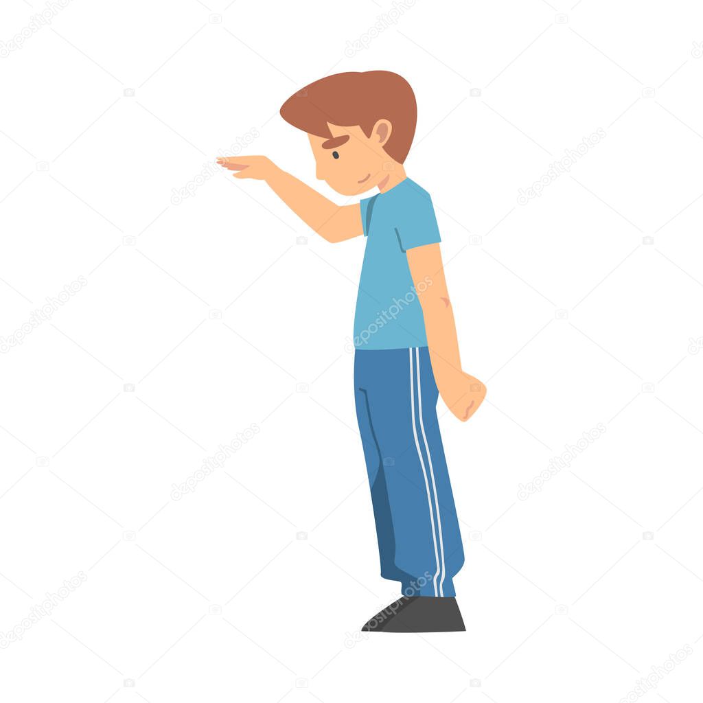 Young Man Giving Command or Order to His Pet Vector Illustration