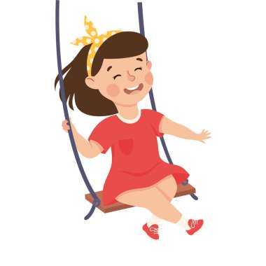 Mutlu Kız Sallanıyor Eğlenceli Yaz Vektörü İllüzyonu