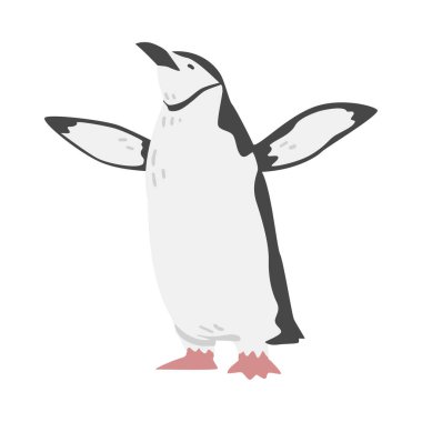 Chinstrap Pengueni Duran Poz Vektörü Resimlerinde Yüzdüğü için Yüzgeçli Uçamayan Kuş rolünde