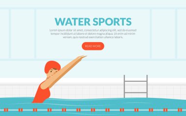 Havuz Vektörü Şablonunda Yüzen Kadın Olimpiyat Sporu