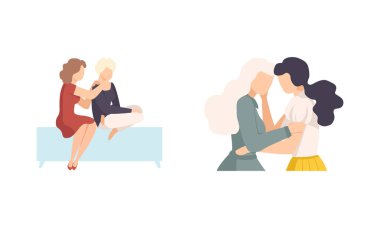 Kadın Karakter Arkadaşını Destekliyor Neşelendiriyor ve Ruh Vektörünü Yükseltiyor