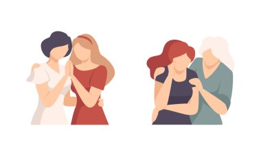 Kadın Karakter Arkadaşını Destekliyor Neşelendiriyor ve Ruh Vektörünü Yükseltiyor