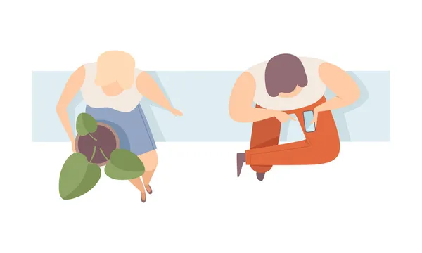 Homme et femme assis sur un banc Illustration vectorielle vue du dessus — Image vectorielle