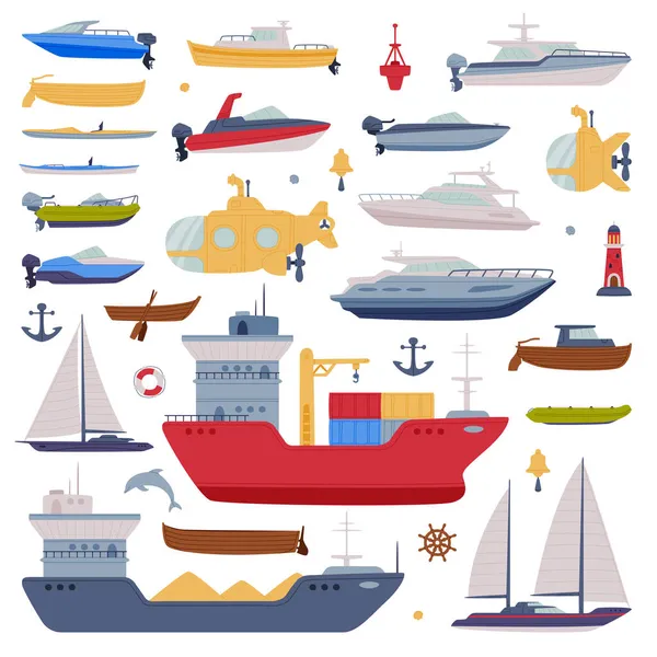 Watercraft or Swimming Water Vessel with Boat and Ship Vector Set — Stock Vector