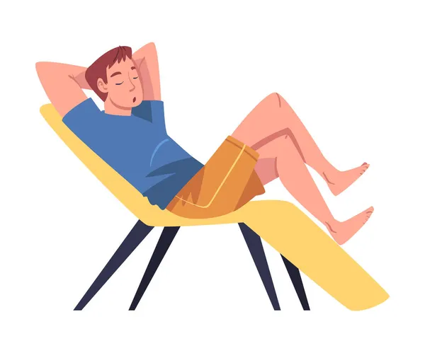 Hombre joven cansado Lounging en sofá Vector Ilustración — Archivo Imágenes Vectoriales