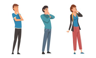 Düşünceli Adam ve Kadın Karakter Tırmalama Başı Madde Vektörü Seti Üzerinde Düşünme Sorusu Yaşıyor