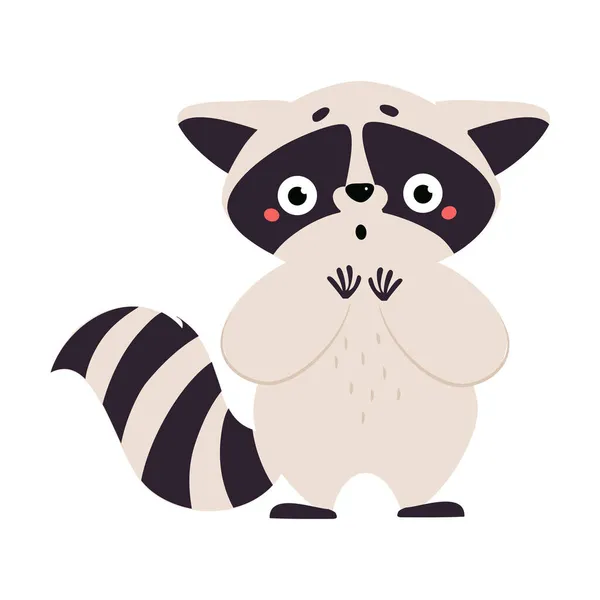 Cute Raccoon Character with Ringed Tail Showing Surprised Emotion Vector Illustration — Stock Vector