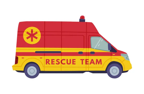 救助装置としてサイレン付きの赤と黄色のバンやトラックや救命ベクトルイラストの緊急保存のための緊急車両 — ストックベクタ