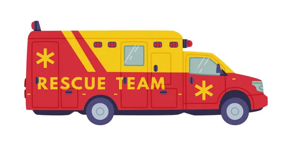 救助装置としてサイレン付きの赤と黄色のバンやトラックや救命ベクトルイラストの緊急保存のための緊急車両 — ストックベクタ