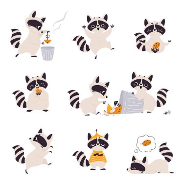 Halkalı Kuyruk Tutma Kurabiyesi ve Çöp Kutusunda Kazma Ayarlı Sevimli Rakun Karakteri