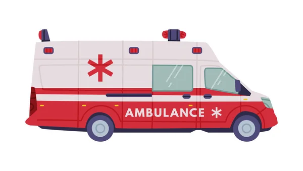 Teherautó vagy teherautó szirénával, mint mentő mentő szolgálat Jármű és orvosi ellátás közlekedési vektor illusztráció — Stock Vector