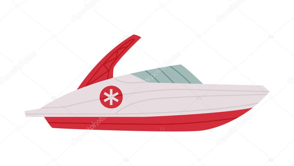 Boat as Ambulance Emergency Rescue Service Vehicle and Medical Care Transport Vector Illustration