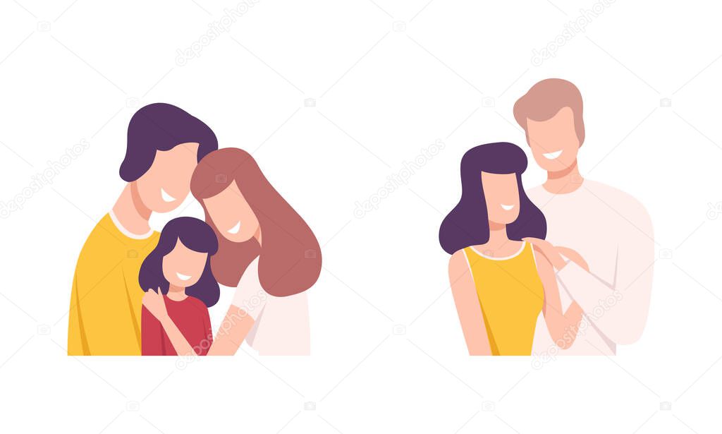 Happy Smiling Family Together Cuddling and Embracing Vector Set