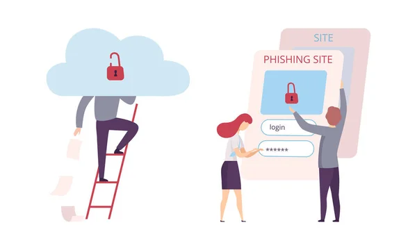 Hacker stelen van persoonlijke gegevens van Phishing Site Vector Set — Stockvector