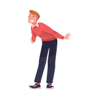 Genç Heyecanlı Erkek Hediye Vektörü İllüstrasyonunun Beklentisinde Mutlu Hissediyor