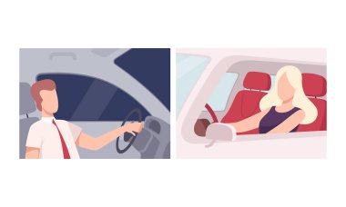 Erkek ve Kadın Sürücü Aracı Sürücü Koltuğu Motorlu Araç El ele tutuşarak Görüntü Yönlendirici Ayarlandı