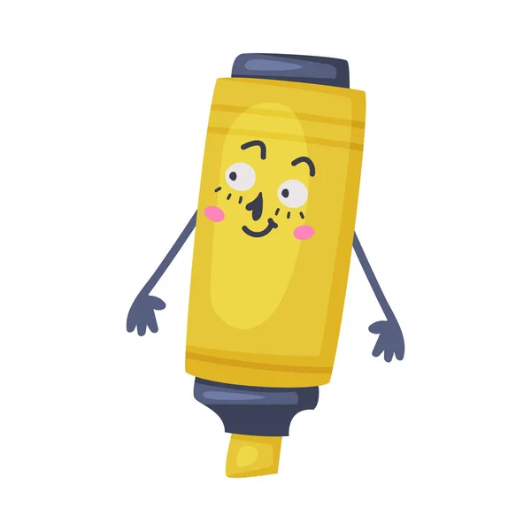 Funny Yellow Highlighter ca Office Supply Humanized Character Vector Illustration — Vector de stoc